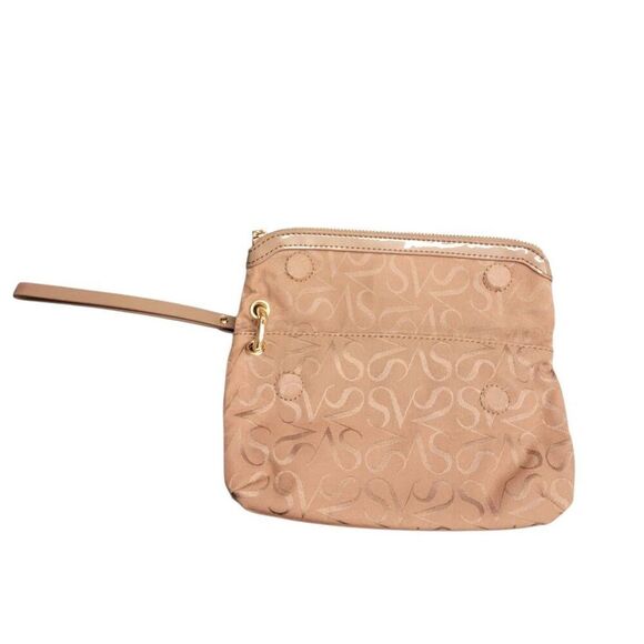 Simply Vera Wang Neutral Fold Over Zip Wallet Pouch Bag Clutch Cosmetic Wristlet - Picture 4 of 10